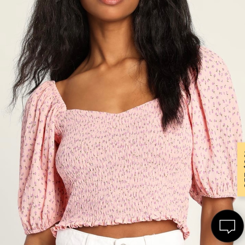 Lulu’s Pick Me Always Light Pink Floral Smocked Puff Sleeve Top